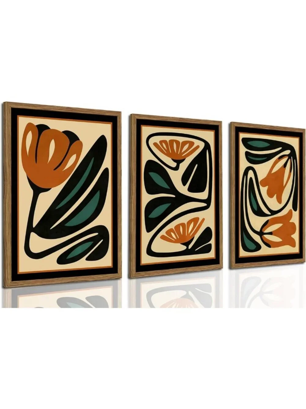 Set of 3 Mid Century Floral Wall Art - Modern Abstract Botanical Decor, 12x16